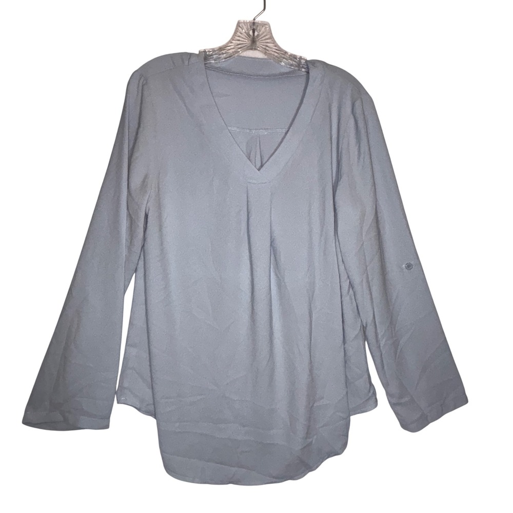 Women's Gray Long Sleeve V Neck Casual Tunic Top‎ Size XL